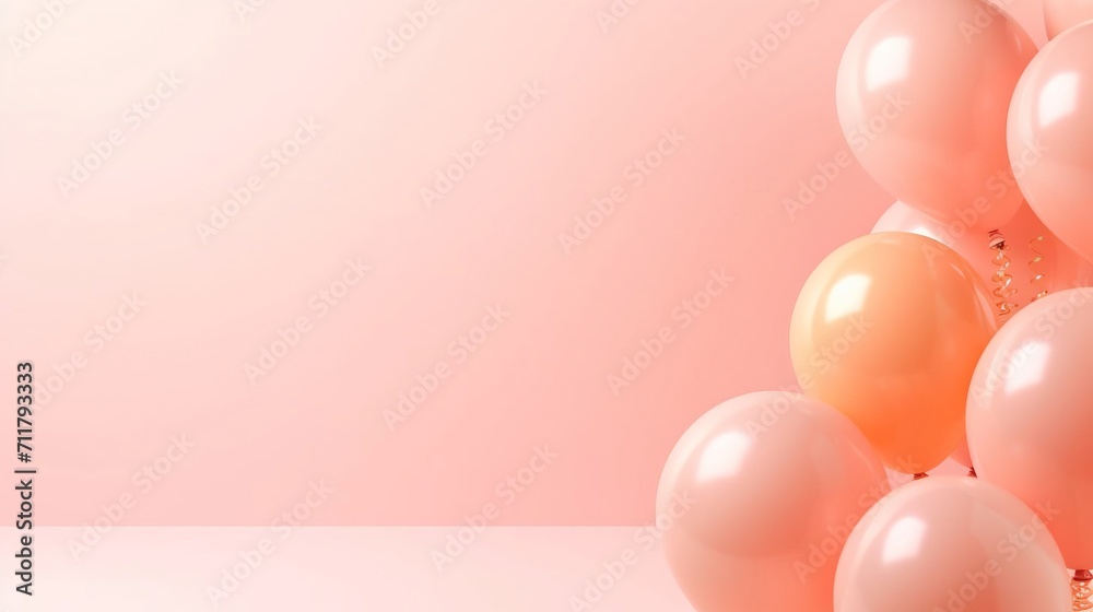 balloons on the background of peach fuzz. A holiday card template for a birthday, Valentine's day or wedding