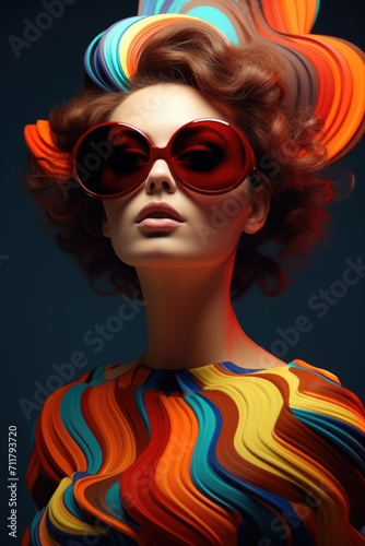 Woman model in colorful glasses, in the style of pop art influence © cff999