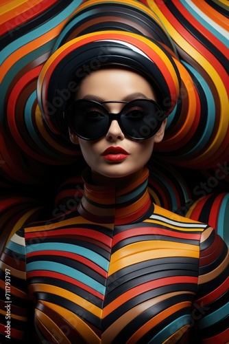 Woman model in colorful glasses, in the style of pop art influence