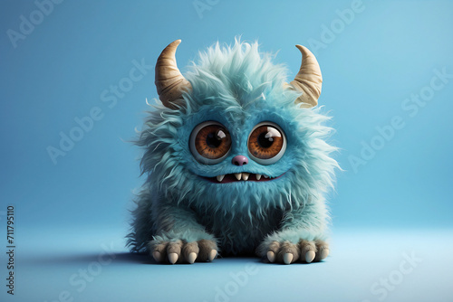 horned and hairy monster on a light blue background