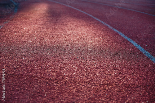 Athletic Track Detail: Lines and Marks on a Sports Stadium Running Track