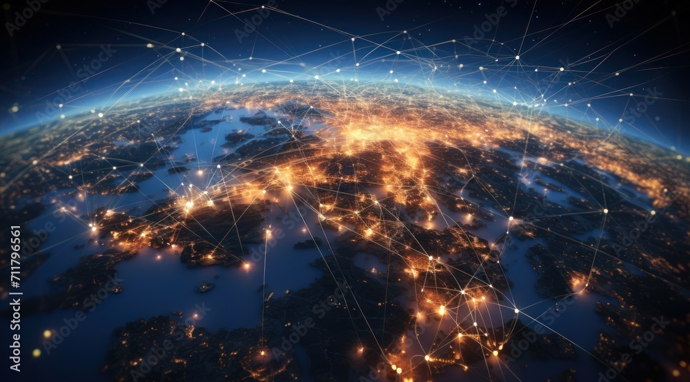 Analyse des réseaux sociaux, planète terre avec connexions et réseau d'énergie, lumières éclatantes Analyse des réseaux sociaux, planète terre avec connexions et réseau d'énergie, lumières éclatantes