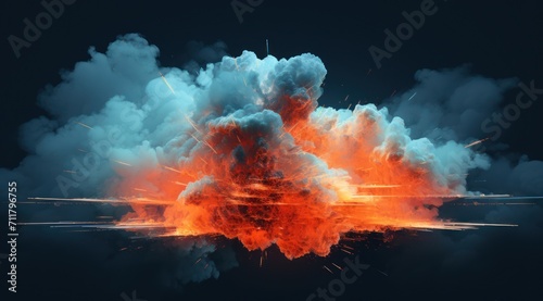 Une énorme explosion dans le ciel, la nuit, lumière orange colorée