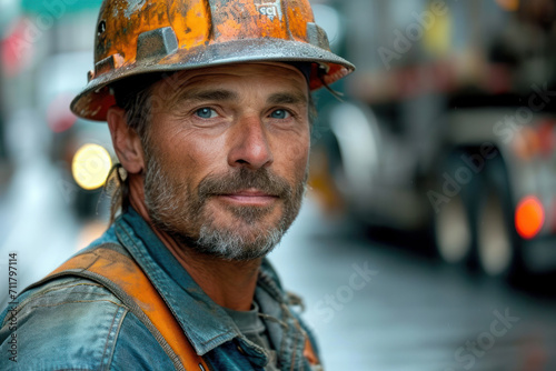 a man job outside. Portrait of a man doing road work