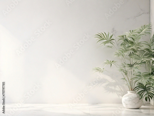 Simple white wall with blurred foliage shadow on light background Perfect backdrop for a presentation on a sleek floor ai image 
