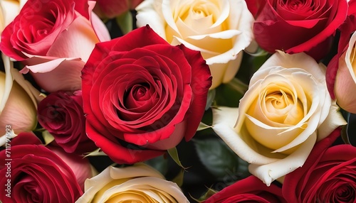 Red and white roses bouquet background 