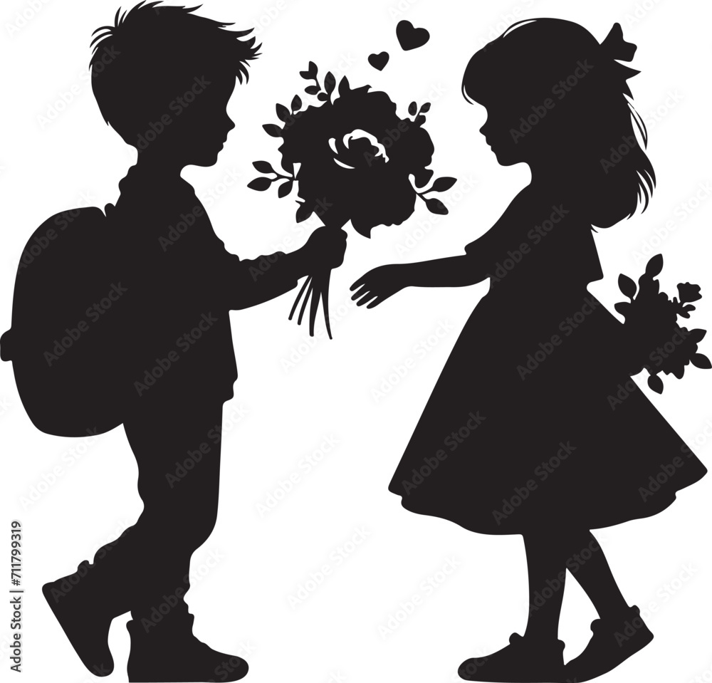 couple rose propose, silhouette, white background ,full concept, Vector illustration
