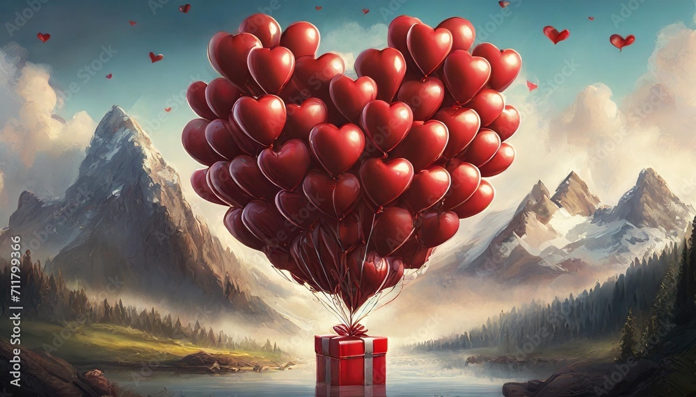 bunch of bright red balloons arranged in heart shape floating gift for love on white background 3d rendering - obrazy, fototapety, plakaty 