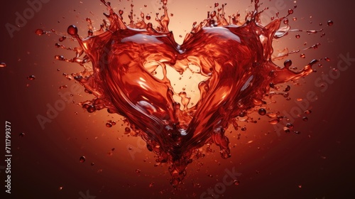 Splashes of transparent red liquid in the shape of a heart. Splashes of wine in the shape of a heart. Drinks that are nude on Valentine's Day
