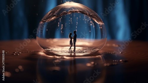 A romantic boy proposing a beautiful thick girl view inside a water droplet - Generative AI photo