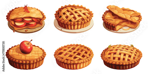Set of apple pie, bakery sweet pastry food, cafe menu, vector illustration isolated on white background