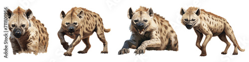 Set of standing, walking, sitting hyenas, savannah africa, animal, vector illustration isolated on white background photo