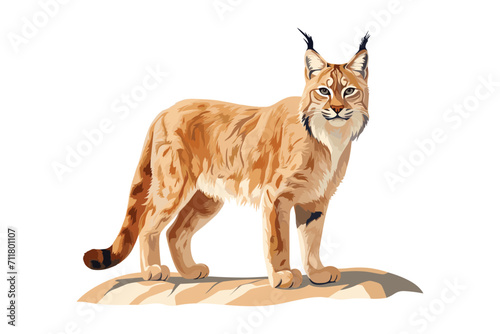 Majestic Iberian Lynx on Rocky Perch isolated on white background