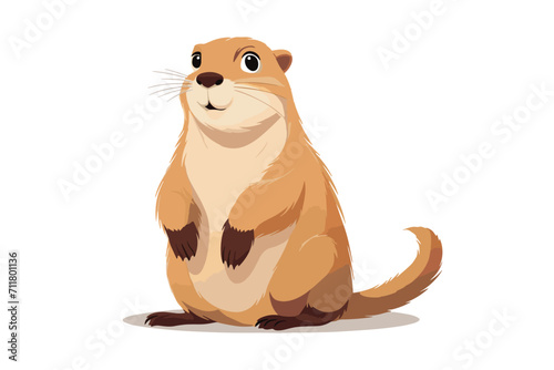 Curious Groundhog Gazing: An adorable groundhog stands upright against a clean white background, its inquisitive eyes scanning its surroundings 