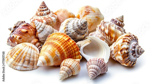 Pristine seashells on a blank canvas captured in superior resolution.