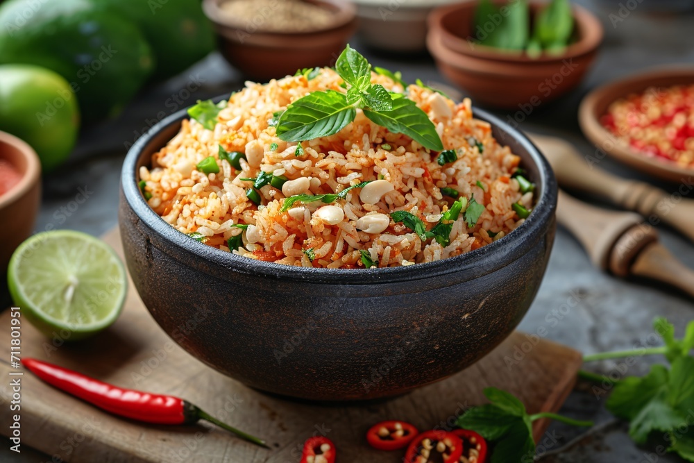 Thai Southern-style spicy rice dish with a high-quality image.