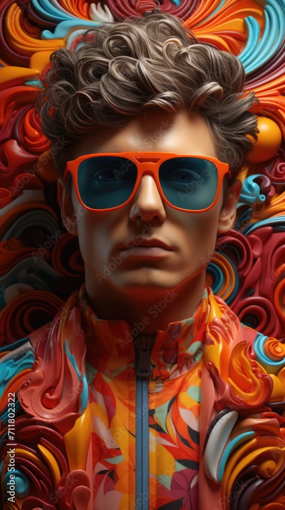 a man model in colorful glasses, in the style of pop art influencer a man model in colorful glasses, in the style of pop art influencer