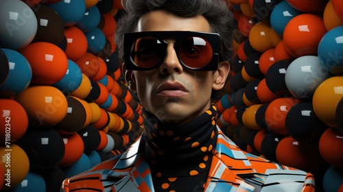 a man model in colorful glasses, in the style of pop art influencer