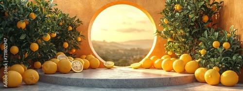 Tableau sur toile Background lemon podium product fruit platform cosmetic scene display citrus yellow