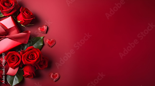 Photo Happy valentines, 3D abstract wallpaper red and white hearts and red rose flower