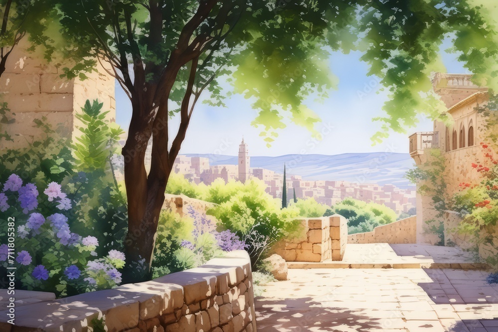 Obraz premium view of the old city jerusalem created with generative AI software