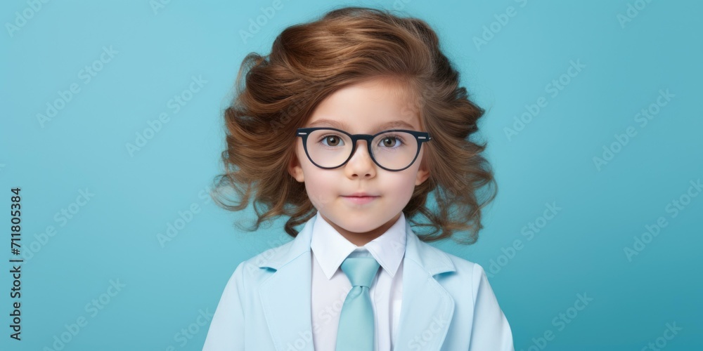 A little girl in a suit and tie with glasses. Generative AI. A little girl in a suit and tie with glasses. Generative AI.