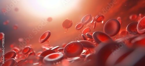 Red blood cells in a blood vessel. Generative AI. photo