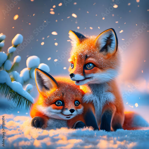red fox in the winter .Generative Ai