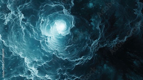 Dark blue waves through which a white glow passes