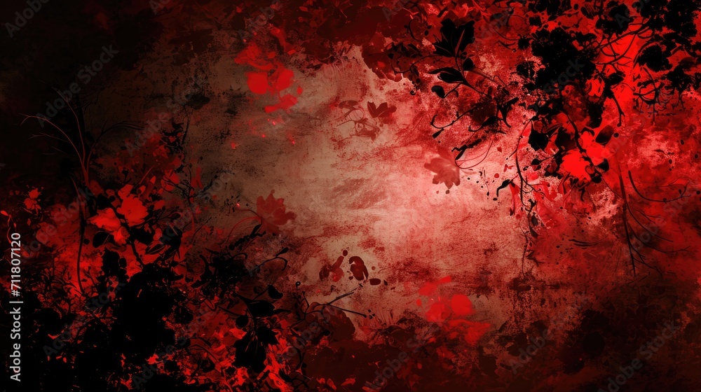 Abstract red grunge background with tree branches and leaves in it
