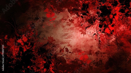 Abstract red grunge background with tree branches and leaves in it