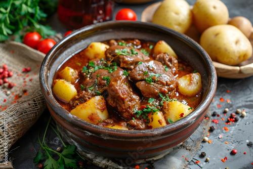 beef with potatoes, beef with sauce and potatoes, dish food hotography, eating, beef stew, cooking photo photo