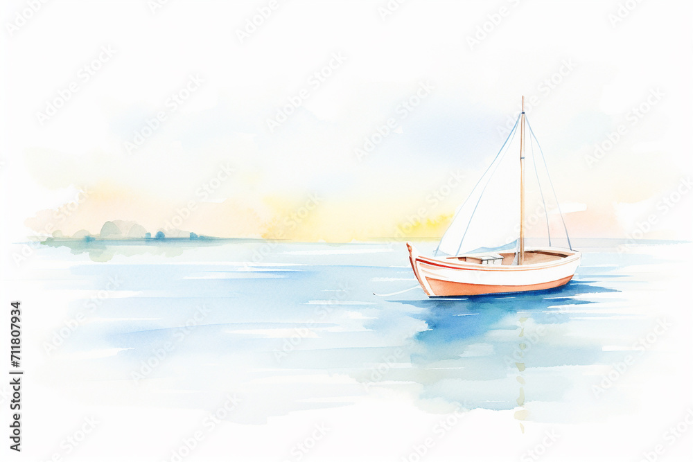 You Boat, impressionist seascape , cartoon drawing, water color style, AI Generated