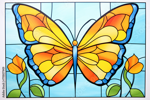 Butterfly, stained glass style , cartoon drawing, water color style, AI Generated © Watercolorbackground