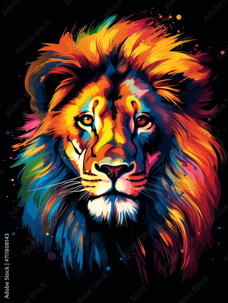T-shirt design, a portrait of a majestic lion with a mane of swirling created with Generative Ai