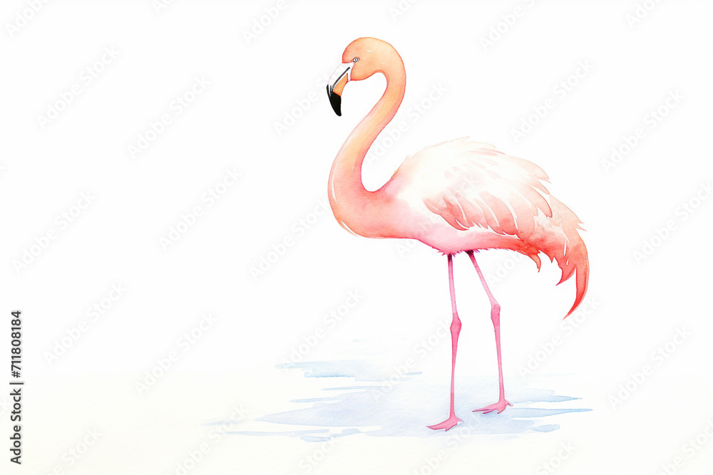 Flamingo, pink hues , cartoon drawing, water color style, AI Generated