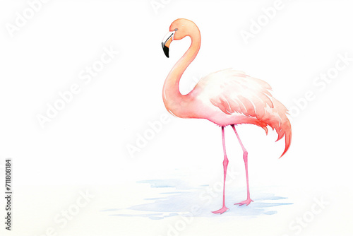 Flamingo, pink hues , cartoon drawing, water color style, AI Generated © Watercolorbackground