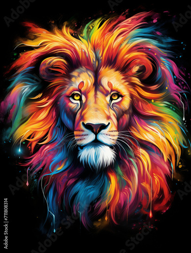 T-shirt design  a portrait of a majestic lion with a mane of swirling created with Generative Ai