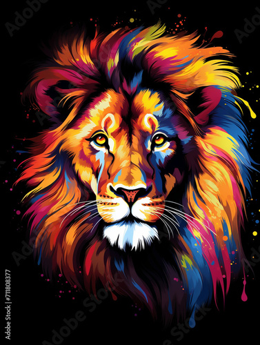 T-shirt design, a portrait of a majestic lion with a mane of swirling created with Generative Ai