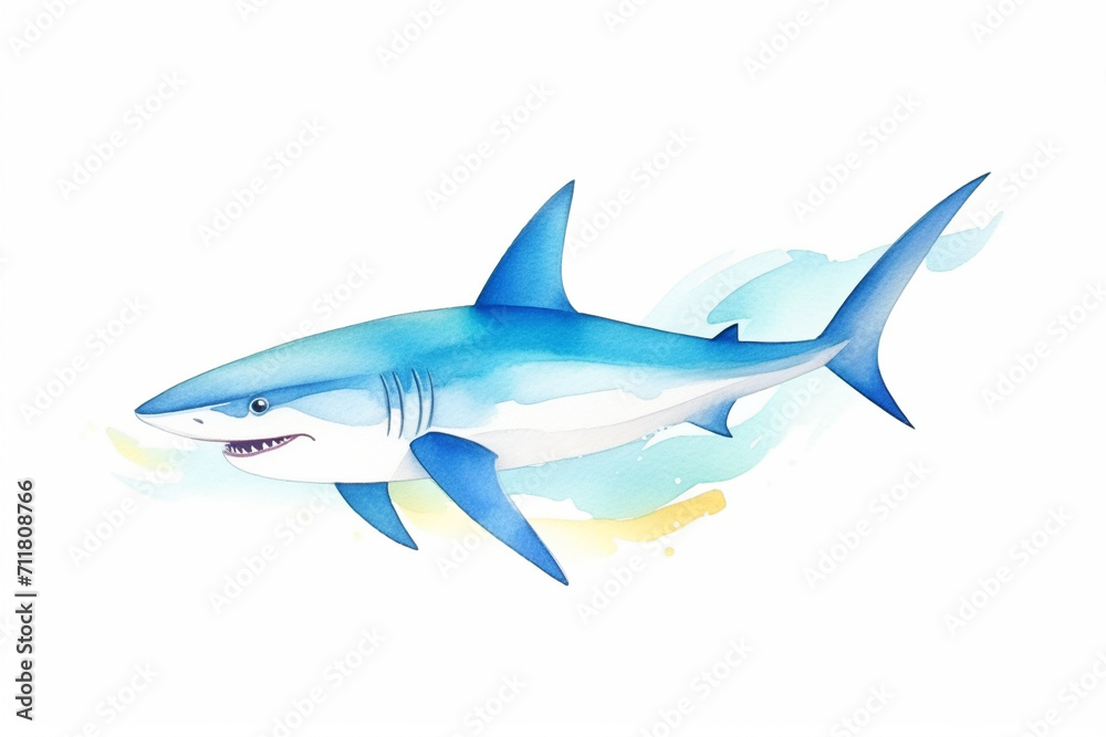 Shark, dynamic movement , cartoon drawing, water color style, AI Generated