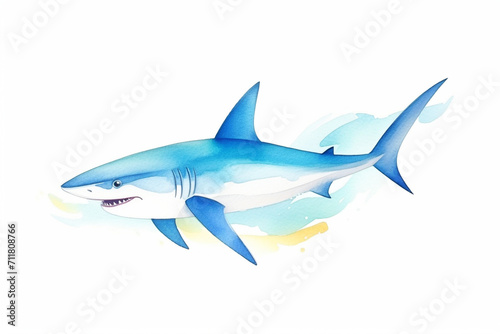 Shark, dynamic movement , cartoon drawing, water color style, AI Generated