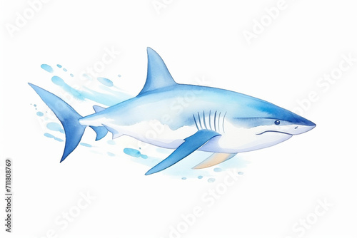 Shark  dynamic movement   cartoon drawing  water color style  AI Generated