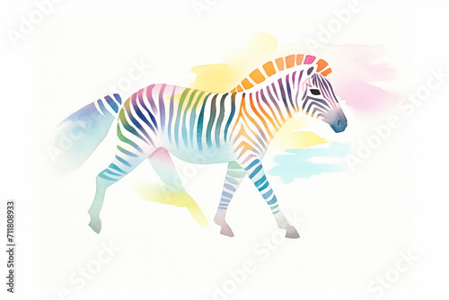 Zebra, abstract stripes , cartoon drawing, water color style, AI Generated