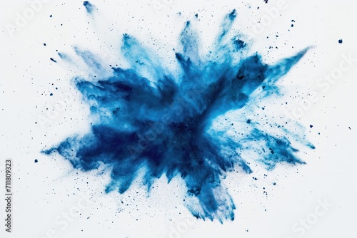 blue powder explosion isolated on white background. blue dust particles splash. Color Holi Festival. Burst of colors series. Vibrant contrast. Celebration and creativity concept background texture 4 photo