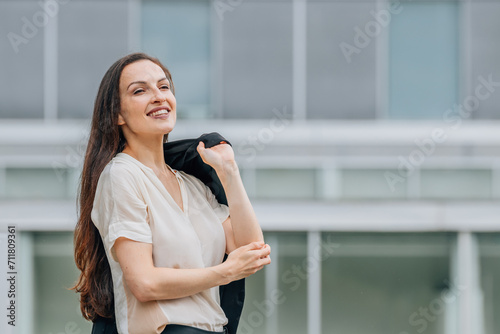 business woman outdoors with security attitude