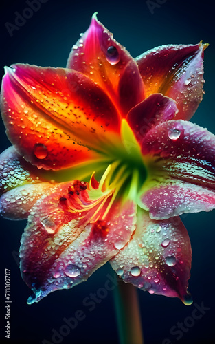 red and yellow flower with water drops .Generative Ai