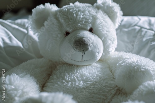 Close-up of a large plush white teddy bear a cherished children's toy for big girls highlighting the intricate details and cuddly nature in stunning high definition © Teddy Bear