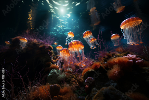 Jellyfish swimming up.Underwater.Tropical_1