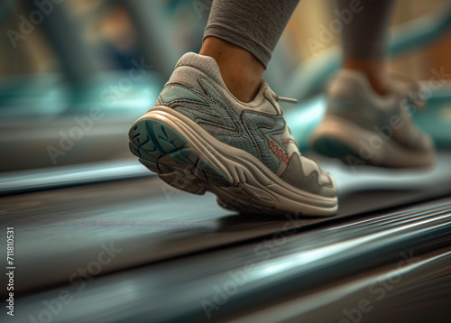 Legs of an athlete running on a treadmill Ai generative © Serega
