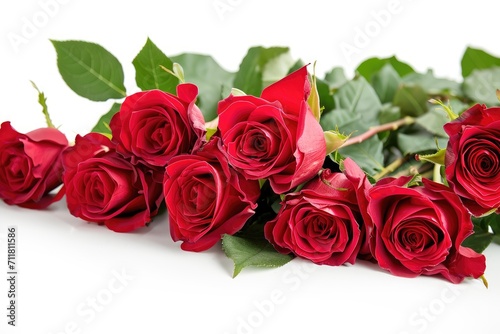 Pile of red roses on white background. Suitable for Valentine s Day.